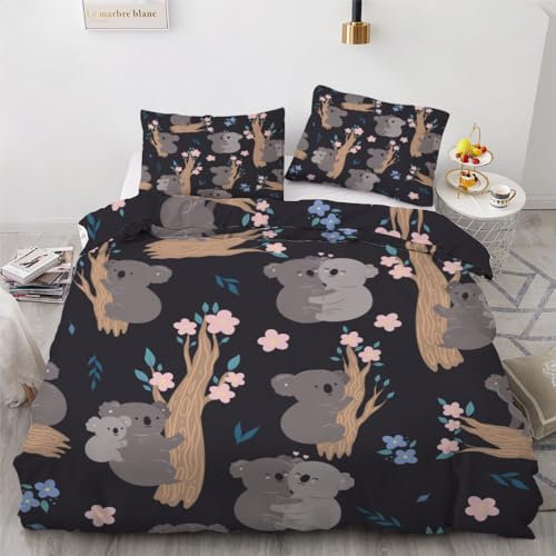 ROUSKI Bettwäsche Koala 135x200 cm 2teilig 100% Mikrofaser Kinderbettwäsche Kawaii Tiere Wendebettwäsche mit Reißverschluss 3D Motiv Zimmer Dekor Bettwäsche-Sets mit Kissenbezüge 80x80