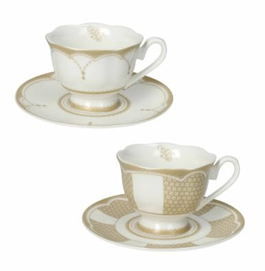 BRANDANI Set 2 Tazzine Caffè Bianco e Oro Golden Eye In New Bone China