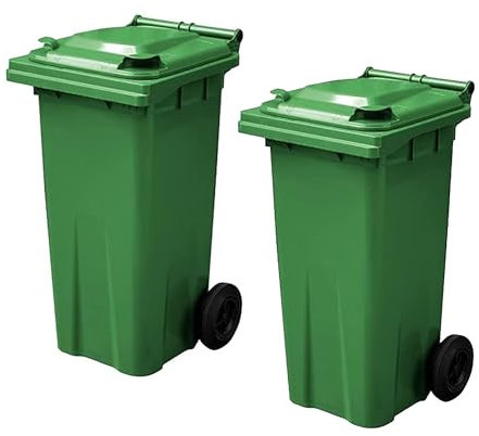 STAR SUPPLIES 140 Litre Green Weather Resistant Outdoor Rubbish Waste Compact Sized Recycling Bin With Lid & Wheels