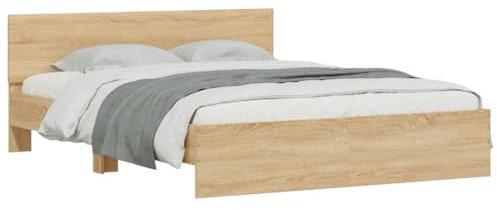 vidaXL Bettgestell, Bettrahmen mit Lattenrost, Bett Gästebett mit Kopfteil, Doppelbett Schlafzimmerbett Schlafzimmermöbel, Sonoma-Eiche 140x200cm