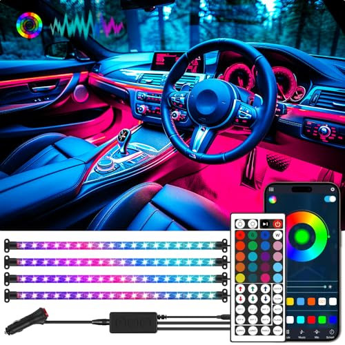 DREAMIZER Auto Innenbeleuchtung, 72 LEDs 16 Millionen Farben Auto Fußraumbeleuchtung, 12V 4 in 1 ambientebeleuchtung auto, 256 Farblichtmodi dekoratives Unterbodenlicht für Autos Pickups SUV