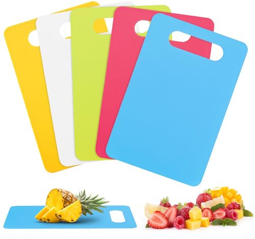 5Pcs Flexible Plastic Cutting Board Mats, Colored Mats, BPA-Free, Non-Porous, Gripped Back and Dishwasher Safe,11.4 in x 7.5 in, 2mm Thickness