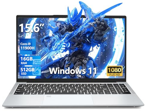 15,6 Pollici PC Portatile Core i9-11900H, Windows 11 Notebook 16GB RAM 512GB SSD, Gaming Laptop Iris Xe GPU, 1920*1080 IPS Schermo, Sblocco Impronta Digitale, Tastiera Retroilluminata, Type-C/RJ45
