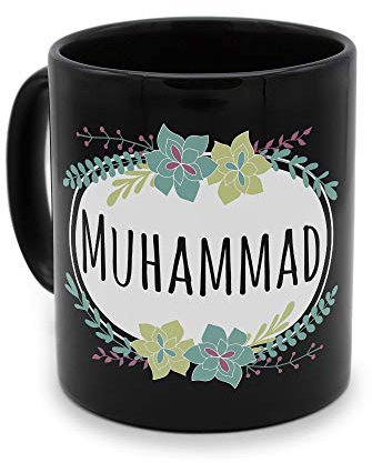 printplanet - Tasse Schwarz mit Namen Muhammad - Motiv: Flowers - Namenstasse, Kaffeebecher, Mug, Becher, Kaffeetasse