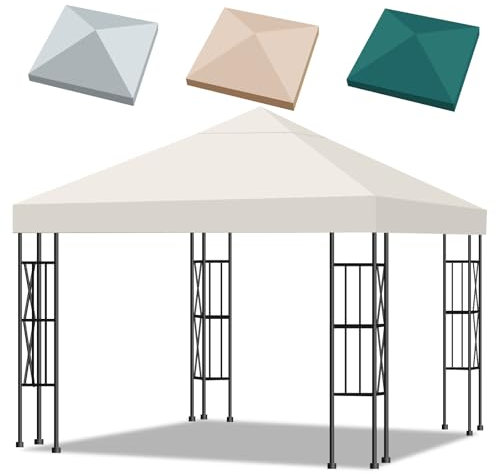 Inoamity Toile de Toit de Rechange 3x3m Imperméable pour Pergola/Tonnelle, Housse Amovible Anti-UV, Haute Résistance (300D Polyester)– Protection Solaire pour Jardin, Terrasse, Camping et Plage, Beige