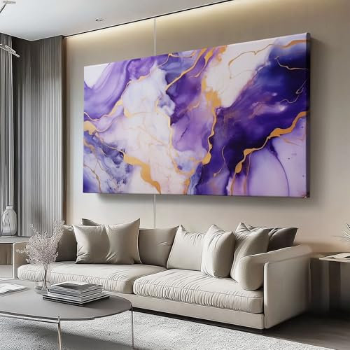 Bild auf Leinwand 70L x40B cm Schlafzimmer Home Deko Wohnung Abstrakt marmoriert Bild Wohnzimmer Fotoleinwand Wall Decor Kunstdruck Leinwand Poster Wandbilder, Lila Gold