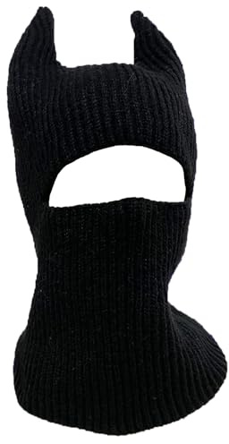 BSYLOO Knitted Balaclava Ski Mask with Devil Horns,Thermal Full Face Cover for Winter Outdoor Sports