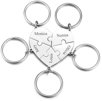 PiercingJak Personalized BFF Family Keychains for 3/4/5/6 Custom Initial Name Matching Puzzle Jigsaw Piece Keyring Best Friend Keychain Set Stainless Steel Family Keychain Friendship Key Ring