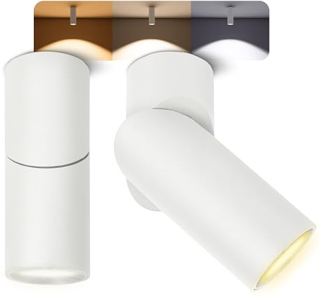 SSC-LUXon TOBI-L Aufbauspot 2 Stück weiß GU10 6W dimmbar 3 Lichtfarben | Zwei weiße Spotstrahler für Wand & Decke - GU10 warm / neutral / tageslicht, dimmbar, dreh- & schwenkbar 350°, Alu
