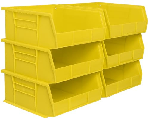 Akro-Mils 30235 AkroBins Plastic Storage Bins, Space-Saving Stackable Bins for Garage, Pantry, Craft Organization, 27,6 cm x 27,9 cm x 12,7 cm, Clear, Gelb, 6 Stück