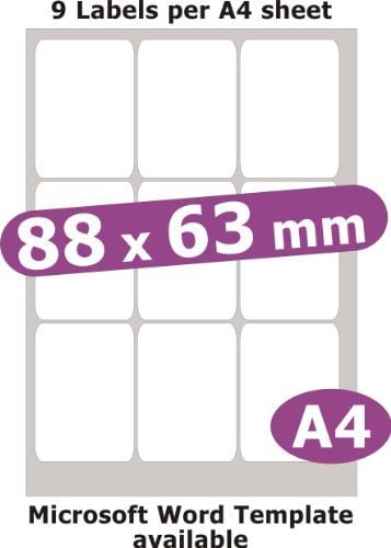 88x63mm, 45 Labels, Matt White Paper, 5 A4 Sheets, Laser Copier Inkjet Stickers