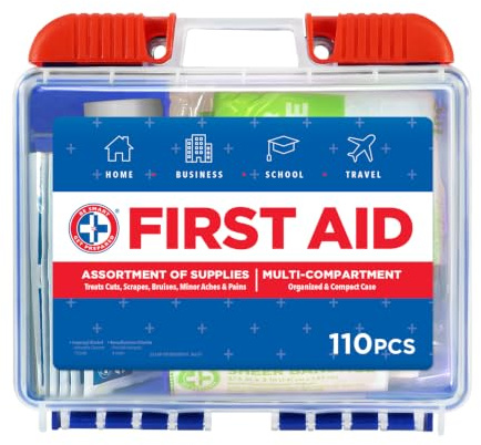 Be Smart Get Prepared 110 pc First Aid Kit: Clean, Treat, Protect Minor Cuts, Home, Office, Car, School, Business, Travel, Emergency, Outdoor, Camping & Sports, FSA/HSA (Packaging may vary)