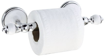 modona Toilettenpapier-Halter mit Edelstahl-Roller – weiß Porzellan & Chrom poliert – Arora Serie – 5 Jahr Vorteil