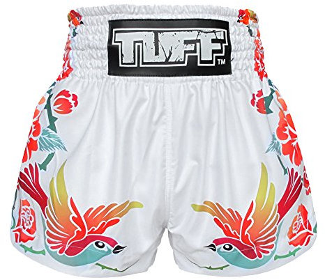 Tuff Sport Short de boxe Muay Thai pour femmes et filles MMA entraînement gym, Oiseaux blancs, Taille XL