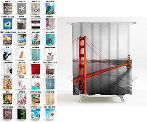 Sanilo Duschvorhang, viele schöne Duschvorhänge zur Auswahl, hochwertige Qualität, inkl. 12 Ringe, wasserdicht, Anti-Schimmel-Effekt (San Francisco)