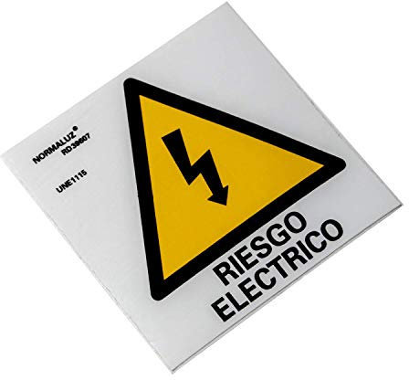 Normaluz RD39607 - Señal Adhesiva 10 Unidades Riesgo Eléctrico Rayo Adhesivo de Vinilo, Amarillo, 5x5 cm