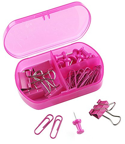 eBuyGB Pack of 12 Stationery Accessory Set, Transparent Fuchsia