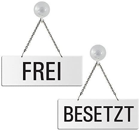 Hängeschild Frei/Besetzt 175 x 65 mm Wendeschild aus Aluminium beidseitig weiss lackiert plus Saugnapfhaken 31202-WS