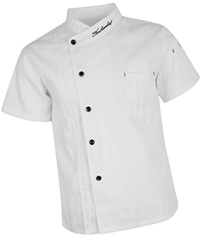 Sharplace Blouse de Cuisinier Sergé Veste de Cuisinier Unisexe Manches Courtes, Rouge/Noir/Blanc, M-3XL - Blanc, L