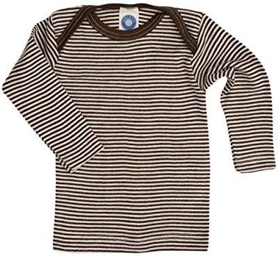 Cosilana, Baby Unterhemd Langarm, 70% Wolle 30% Seide (Braun Geringelt, 50-56)