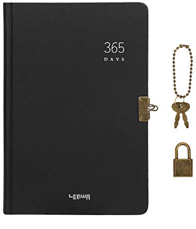 Blank Notebook A5 Diary with Lock Hardback Travel Journal Sketchbook Plain Pages Notepad Memo for Drawing Doodling Writing Pocket Note Books 365 Days Secret Diary
