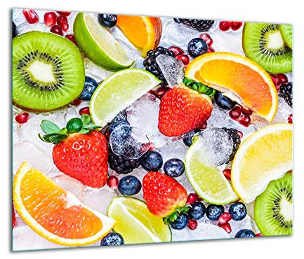 QTA - Placa protectora de vitrocerámica 60 x 52 cm 1 pieza cocina eléctrica universal para inducción protección contra salpicaduras tabla de cortar de vidrio templado como decoración Frutas