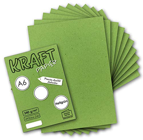 250x Kraftpapier hellgrün Bastel- Bogen A6-105 x 148mm - Bastelpapier, Tonpapier, Buntpapier, Fotokarton, Postkarten aus Natur-Karton - 240 g/m²