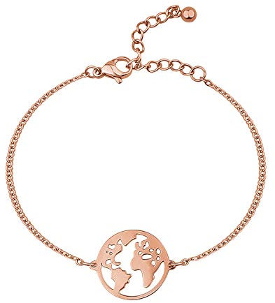 BONNYBIRD® Armband Weltkugel Rosegold Edelstahl Damen Reise Geschenk für Auswanderer Weltreisende Weltkarte Travel Frauen Wasserfest Schmuck Vergoldet Armkette Festival Boho Welt Weltenbummler Globus