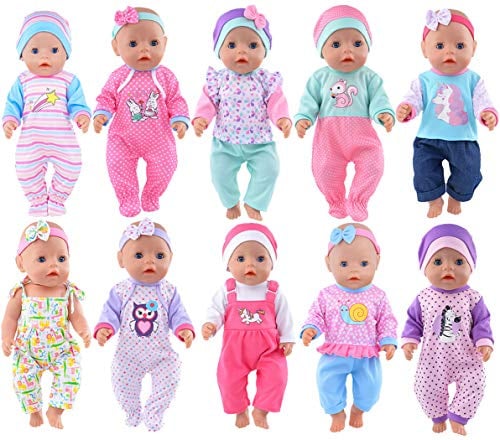 10 Sets Sweet Doll Clothes Accessories Include Hats and Head Bands for 43cm New Born Baby Doll