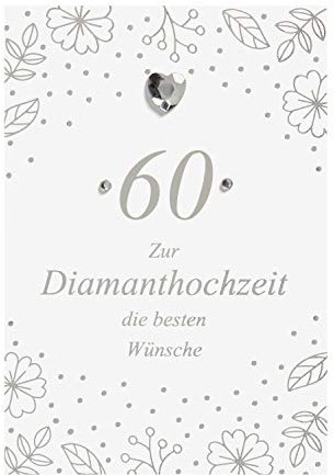 Perleberg - Hochzeitstagskarte mit Herz Kristall - wunderschöne Diamant Hochzeitskarte in 11,6 x 16,6 cm - Karte zur Diamanthochzeit mit Umschlag