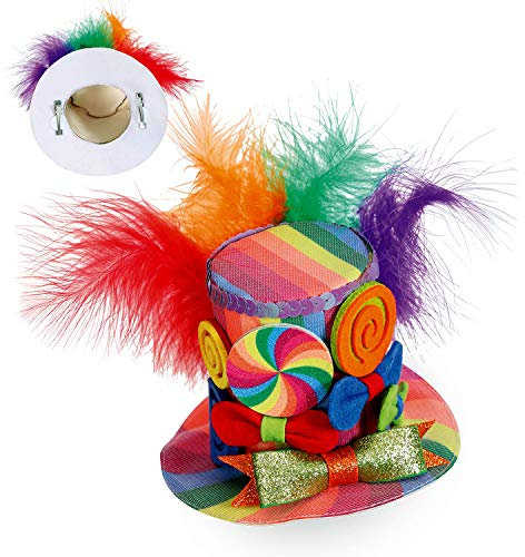 Amakando Bunter Mini-Hut Narrenkappe mit Federn/Toller Kopfschmuck Candy-Hut für Frauen/Einsetzbar zu Karneval & Fasnet