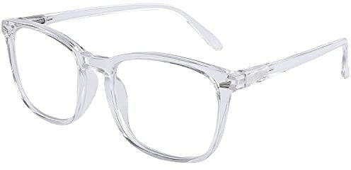 DOOViC Blaulichtfilter Lesebrille 2,5 - Transparent/Eckig Rahmen Große Gläser Computerbrille Brille mit Sehstärke für Herren/Damen
