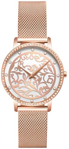 RORIOS Modische Damenuhren, analog, Quarz, mit Armband, Edelstahl, wasserdicht, elegant, für Damen und Mädchen, roségold, Armband