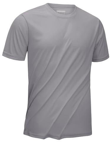 KEFITEVD Laufshirt Herren Kurzarm Leicht Atmungsaktiv Joggingshirt Running Mountainbike Shirt Männer UPF 50+ UV Schutzkleidung Hellgrau L