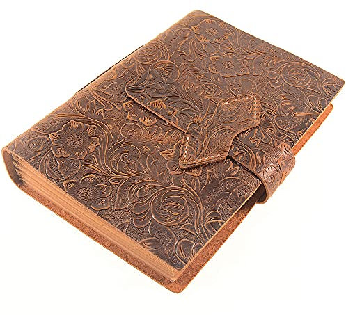 Siqi Leder Journal Schreibnotizbuch - Echtes Leder gebundener täglicher Notizblock für Männer & Frauen Liniertes Papier 200 Kraftseiten, Handarbeit, Rustikales Braun, 200*150Mm-a