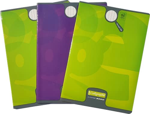 10 Cahiers Calligraphe Ligne 8000 Polypro piqué Taille 210*297 - Format A4 - 96 pages Seyes grand carreaux surfin 90gr/m² - Couleurs aléatoires