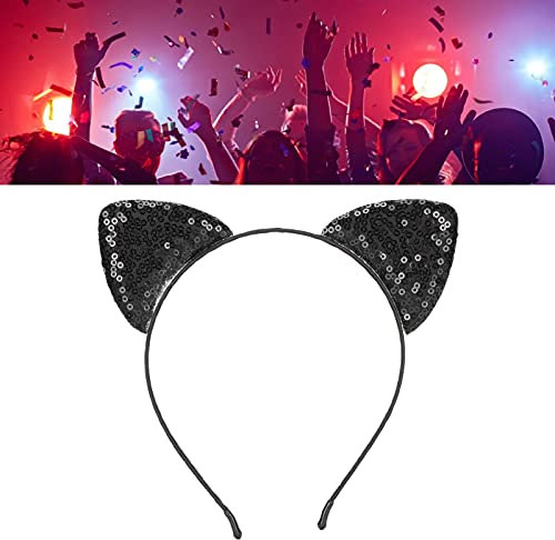 Ohren-Stirnband, Wendbare Pailletten-Katzenohr-Haarreifen, Glänzende Katzenohren-Stirnband Mädchen Haarschmuck für Den Täglichen Gebrauch und Partydekorationen(Schwarz)
