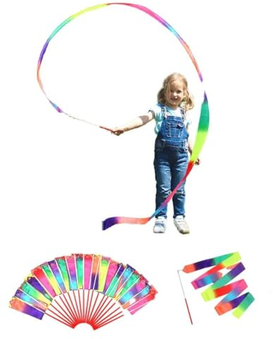 dervea 20 Pack Ribbon Dancing Wands Party Favors for Kids, Rainbow Birthday Decorations, Princess Party Supplies, Girls Party Games, Gymnastics Goody Bag Stuffers (Rainbow)