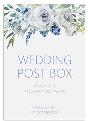 PMPrinted Blue Floral A5, A4 OR A3 Wedding Post Box Wedding Sign, Personalised (Medium)
