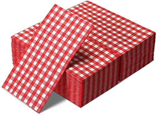 120 Stück karierte Papierservietten Einweg-Servietten mit Gingham-Muster, rot und weiß, klassische Büffelkarierte Papierhandtücher für Zuhause, Küche, Abendessen, Picknick, Partyzubehör, 3-lagig