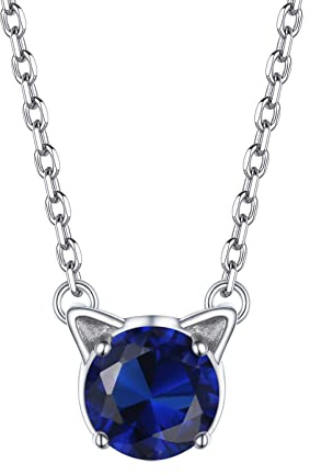 PROSILVER Geburtsstein September Kette 925 Silber Süße Katze Zirkonia Schlüsselbeinkette 41+5cm einfaches Anhänger Halskette Schmuck Accessoire für Frauen