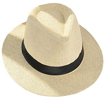 Panama Strohhut für Herren, Jazz-Hut, Fedora, Freizeit, Cowboyhut, Western, Damen, Sonnenhut, Strand, Reise, Urlaub, Sommer, faltbar, Schirm, Sonnenschutz, UV-Schutz, beige, 58/60 cm