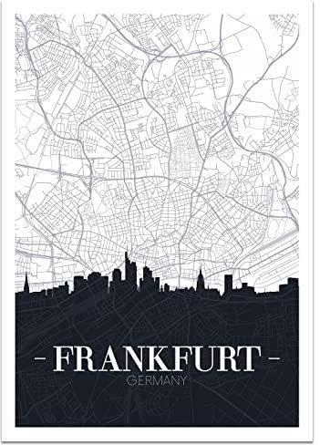 wandmotiv24 Poster als Wanddeko, Größe Din A1, Straßen Karte Frankfurt am Main, Deutschland, Reisen, Moderne Wanddeko, Wandbilder, Deko, Bild M0134