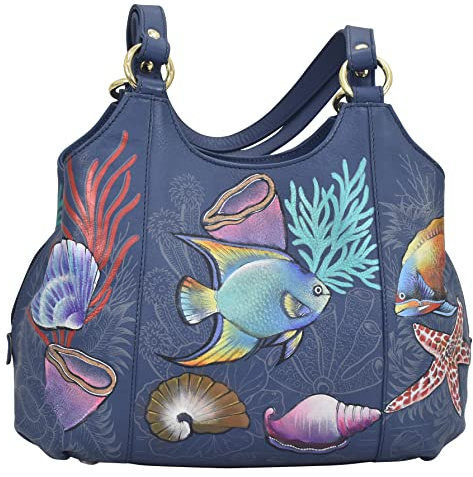 Anuschka Damen Leder-Satchel – Handbemalte Henkeltasche aus echtem Leder mit diversen Fächern - 469