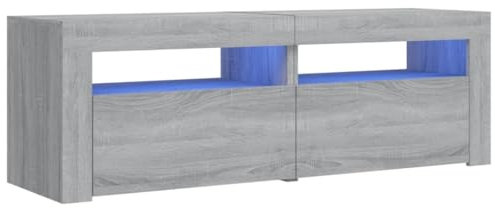 vidaXL TV Schrank mit LED-Leuchten Lowboard TV Möbel Tisch Board Sideboard Fernsehschrank Fernsehtisch HiFi-Schrank Grau Sonoma 120x35x40cm