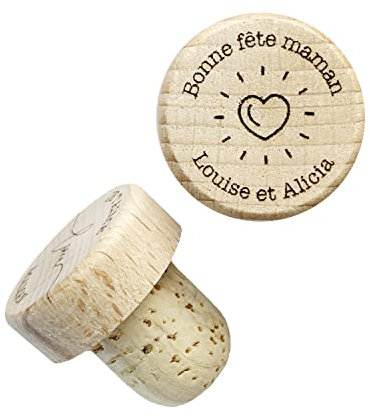 Bouchon Bouteille de Vin Personnalisé en Bois et Liège Naturel [1 à 300 ex] - Haute Qualité, un cadeau original pour Anniversaire, Papy, Mariage, ...