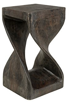 Handelsturm Massivholz Hocker Gedrechselt 50x28x28cm – Beistelltisch, Blumenständer & Nachttisch, Boho Design, handgefertigt (Darkwash)