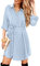 Beluring Women's Tunic Long Sleeve Dresses V Neck Button Dress Light Blue Szie 16 18