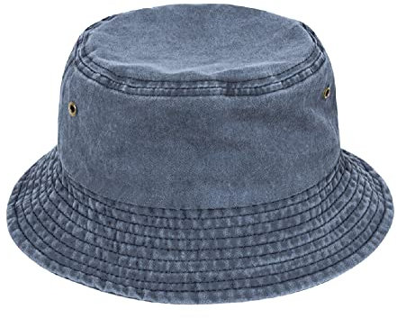 TOSKATOK Pure Washed Cotton Bucket hat UV Sun Protection Breathable Beach Holiday Travel Hat-DENIM-60