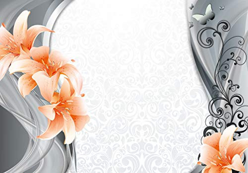 wandmotiv24 Fototapete Lilie Grau, 200 x 140cm - selbstklebende Strukturtapete, Wanddeko, Wandbild, Wandtapete, Ranke, Blumen M1493